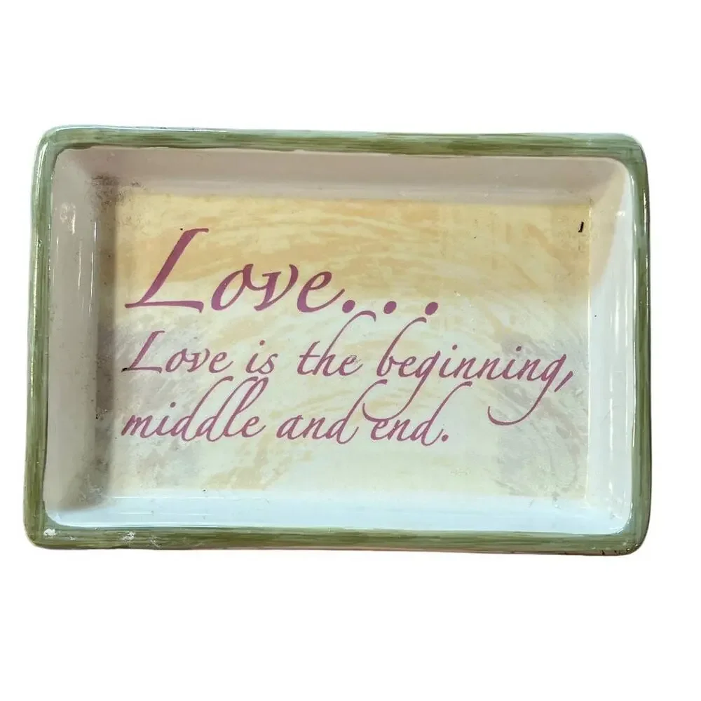 Y2K Allure Ceramic Love‎ Quote on Soap Dish Pink Green Beige Bathroom Decor 2006